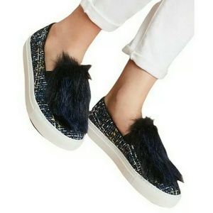 Bettye Muller "Nikki" Faux Fur Boucle Slip On Sneakers NWOB